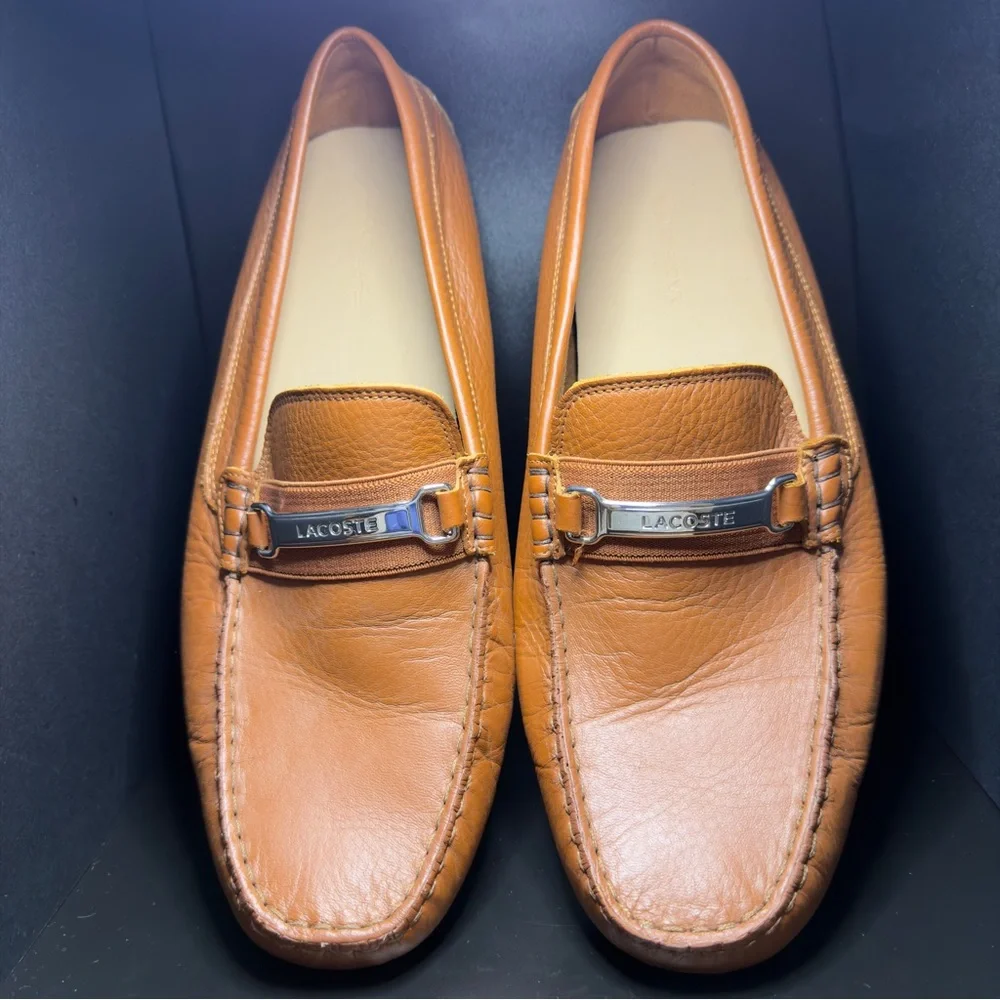 Lacoste Men's Tan Leather Slip-On Loafers - Picture 1 of 8